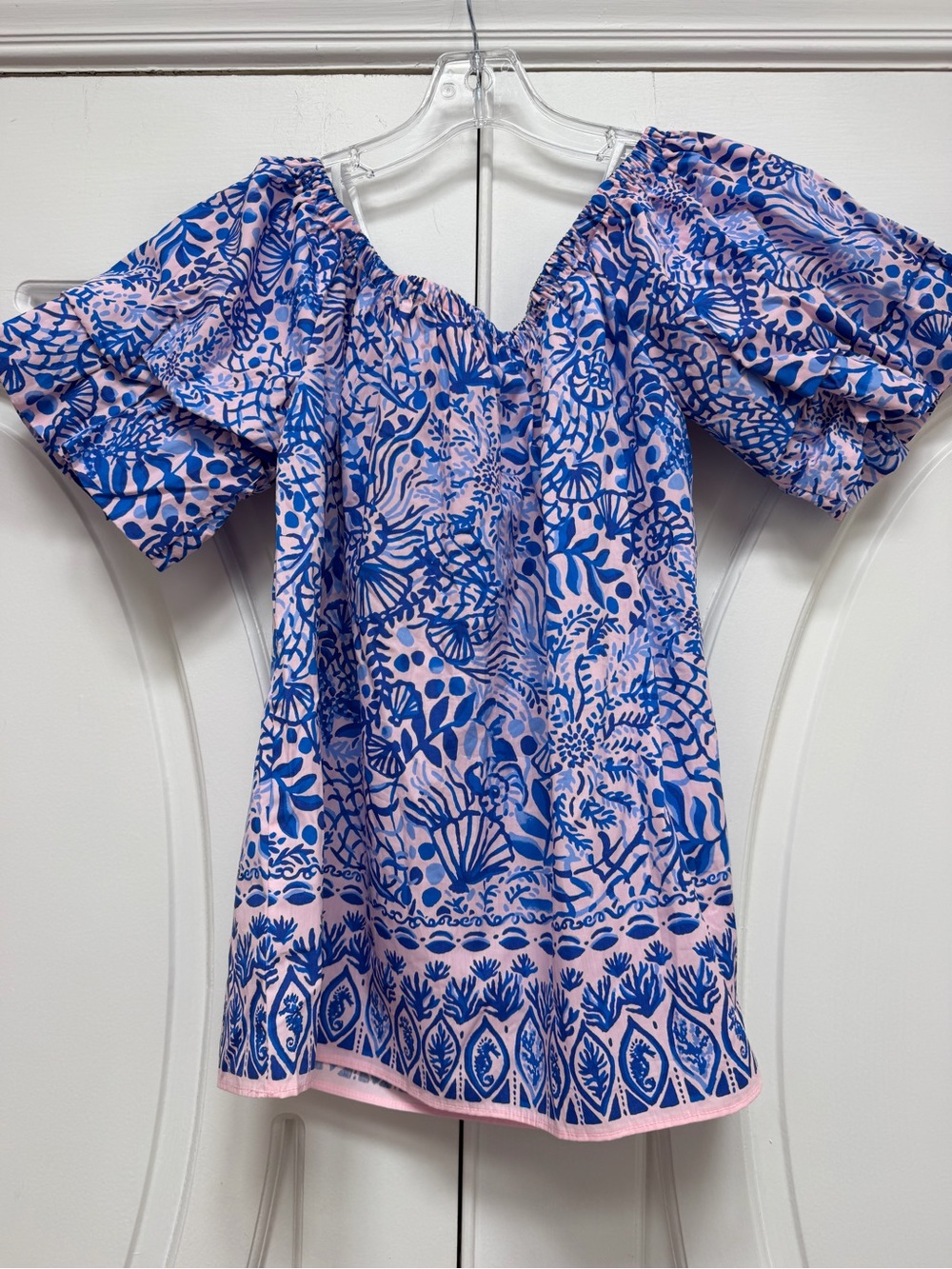 Lilly Pulitzer Frankee off The Shoulder Blue Floral Puff-Sleeve Top - Picture 3 of 6
